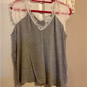 Gray Lace Trim Women's Top